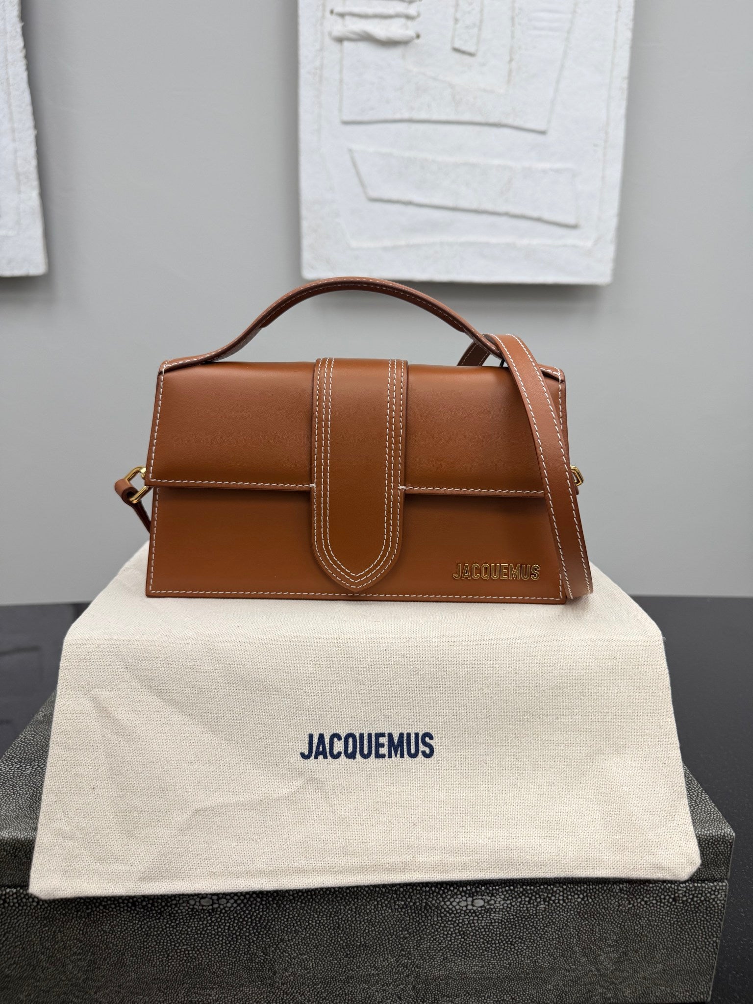 BRAND NEW - Jacquemus Light Brown Leather Le Grand Bambino Handbag 2Way Handbag