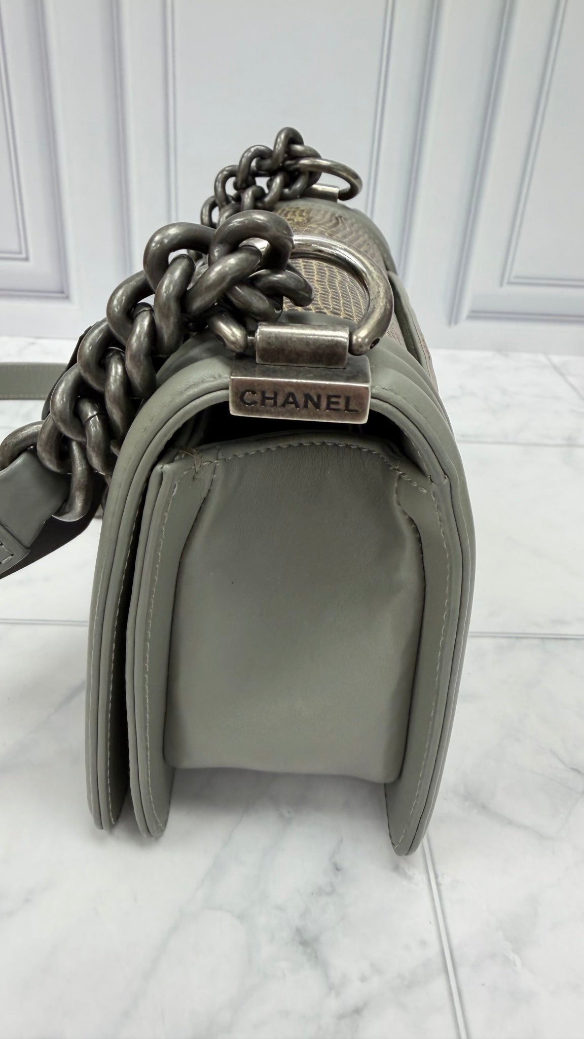 Chanel Grey Exotic Snakeskin Small Boy Bag