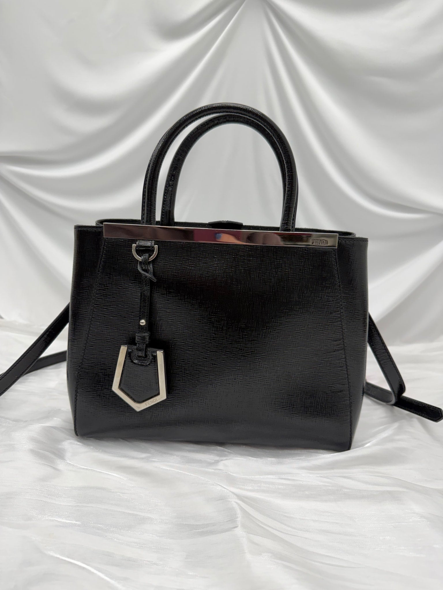 Fendi Black Patent Leather 2Jours Handbag