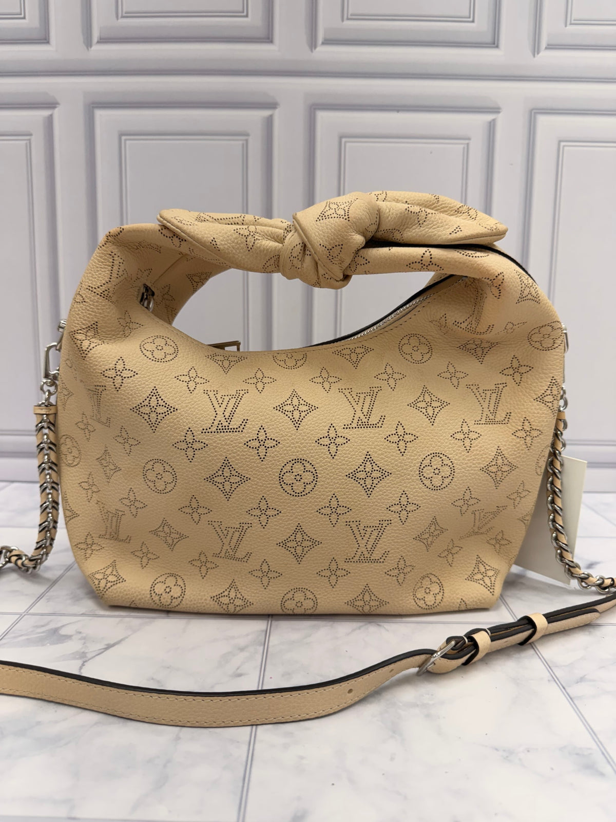 Louis Vuitton Cream Perforated Leather Mahina Why Knot PM Bag