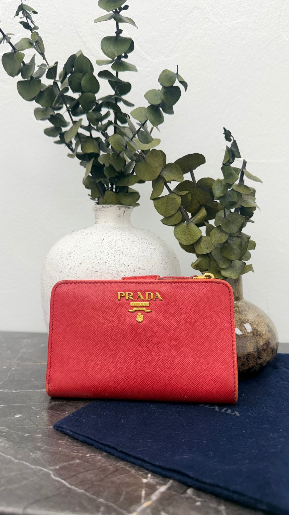 Prada Red Saffiano Leather Compact Wallet 