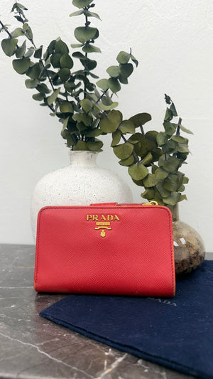 Prada Red Saffiano Leather Compact Wallet