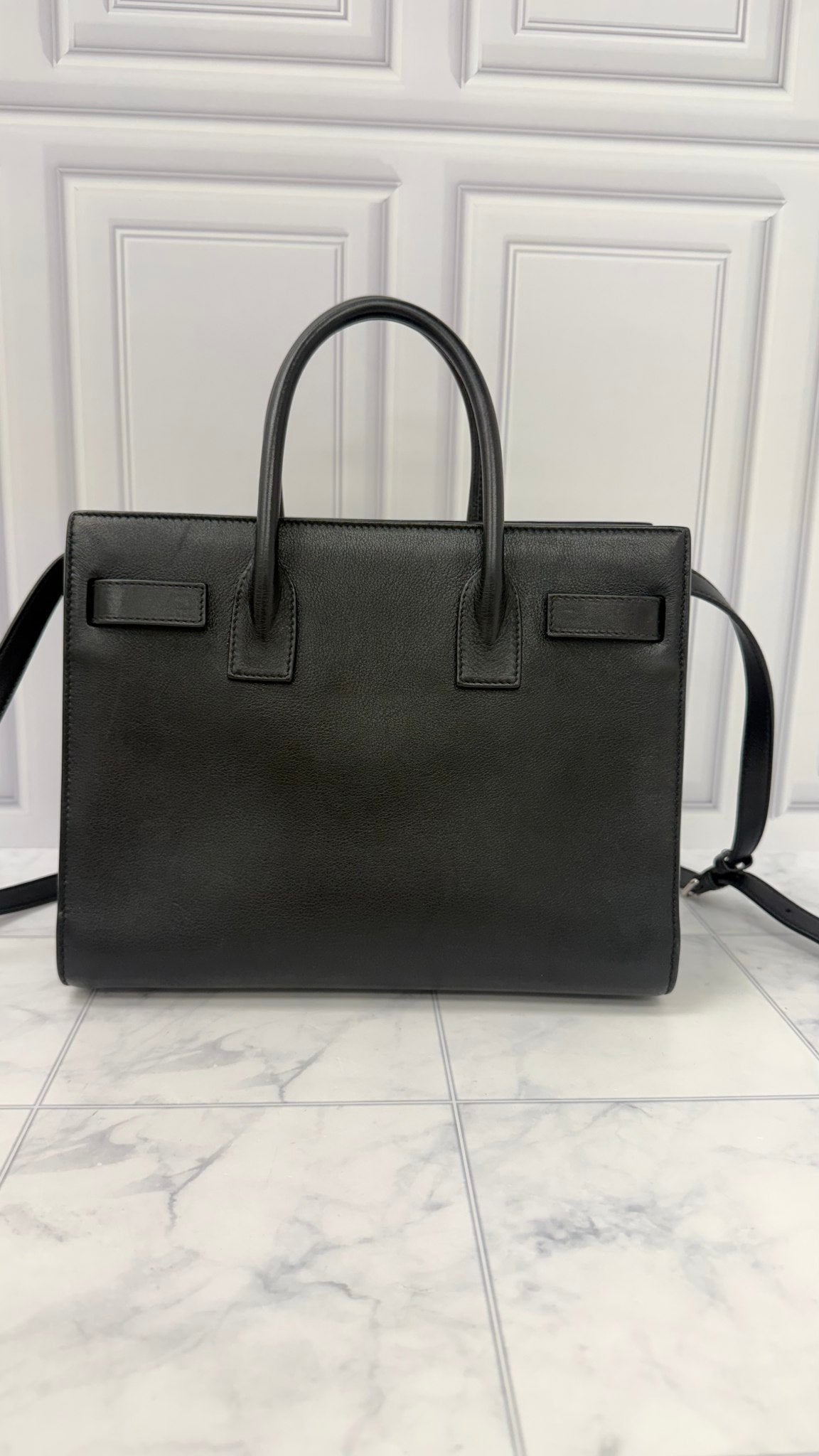 Saint Laurent YSL Black Leather Love Patchwork Baby Sac De Jour 2Way Handbag 