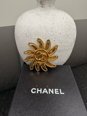 Chanel Coco Mark Sun Gold Tone Brooch