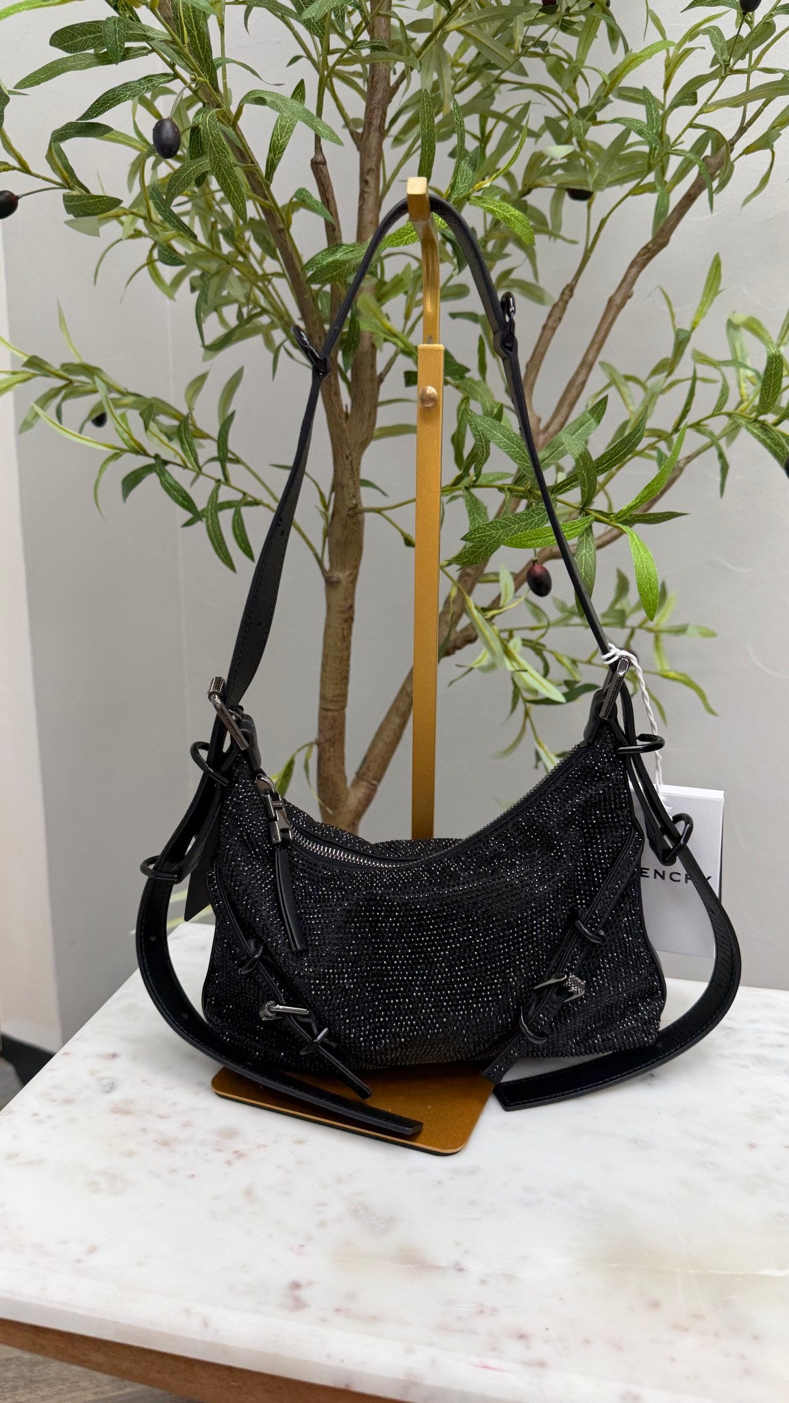 BRAND NEW- Givenchy Black Mini Crystal Satin Voyou Shoulder Bag
