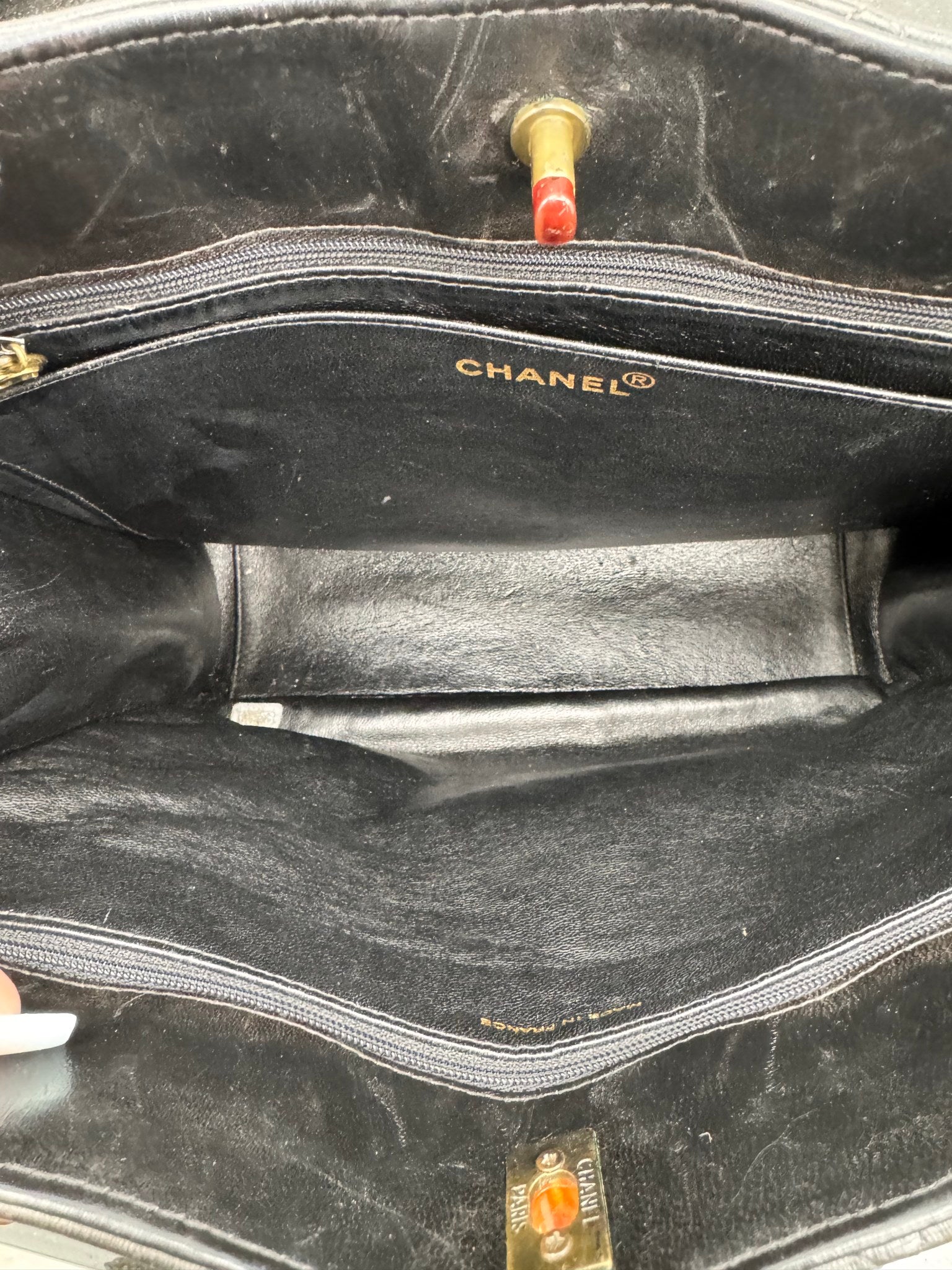 Chanel Vintage Black Quilted Calfskin Leather Tortoise Chain Twist Lock Tote Bag 