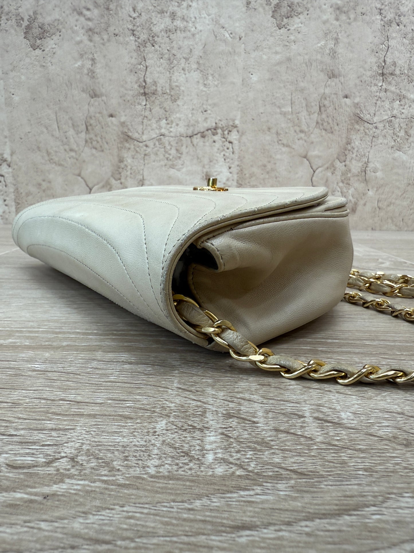 Chanel Vintage Beige Lambskin Half Moon Bag