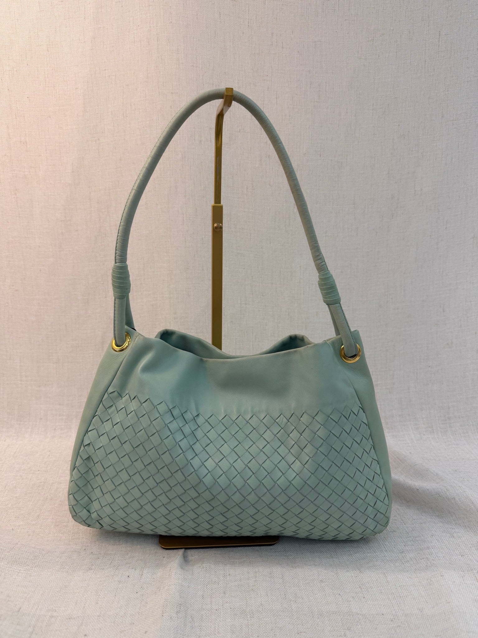 Bottega Veneta Sea Foam Green Leather Parachute Shoulder Bag