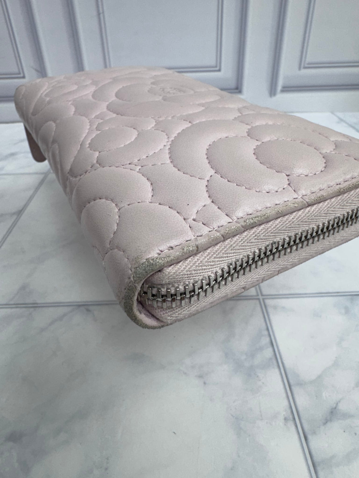 Chanel Pink Camellia Embossed Calfskin Leather Zippy Wallet