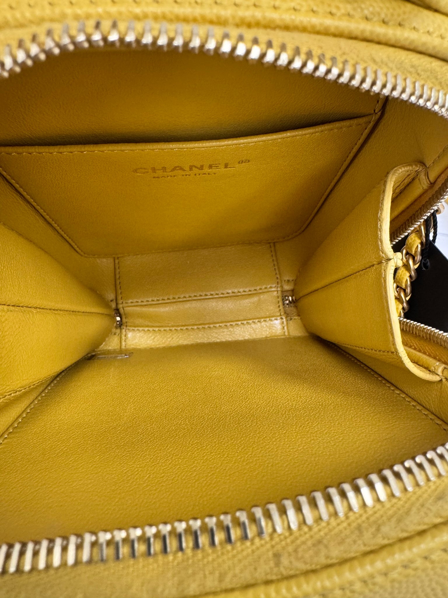 Chanel Yellow Caviar Quilted Filigree Vertical Vanity Case 