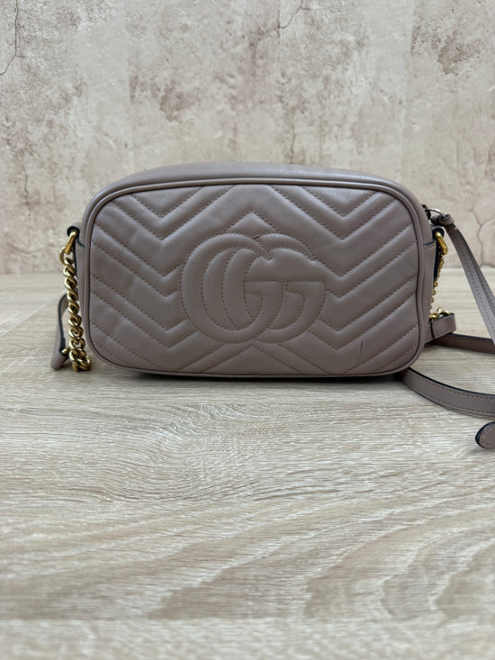 Gucci Porcelain Rose Calfskin Small Marmont Chain Shoulder Bag 