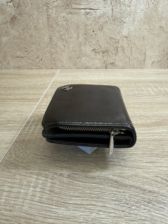 Chanel Black Patent Leather Zippy Compact Wallet  
