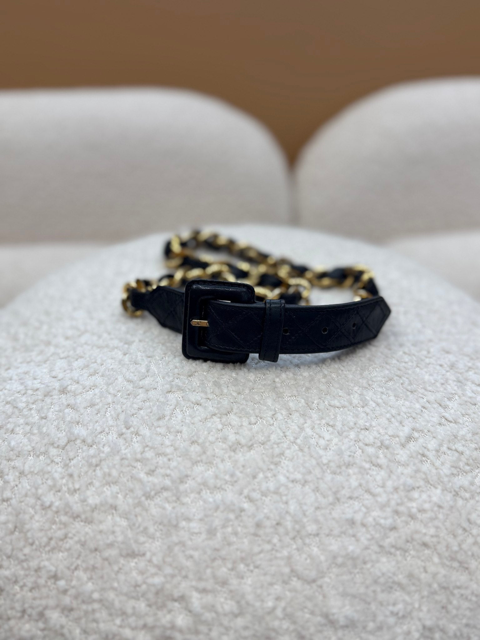 Chanel Black Leather x Gold Chain Belt 80/32
