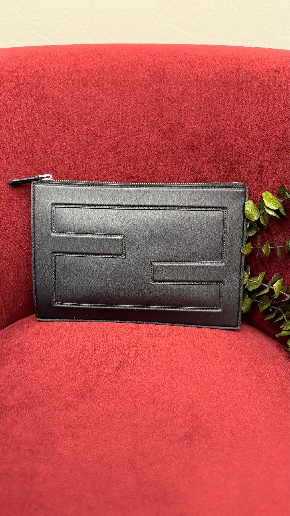 Fendi Black Leather Baguette Pouch