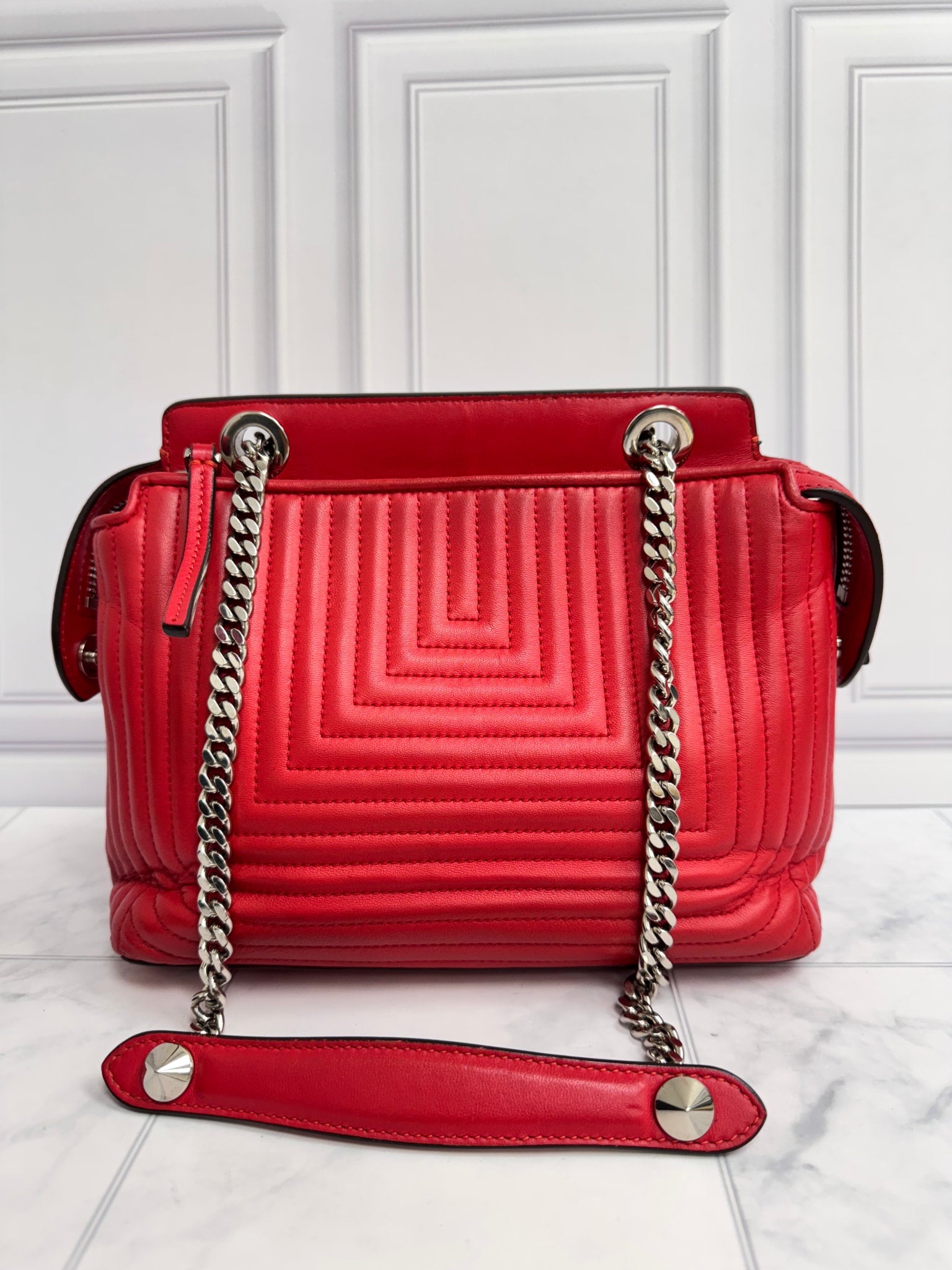 Fendi Red Quilted Leather Dotcom Click Small Shoulder Bag