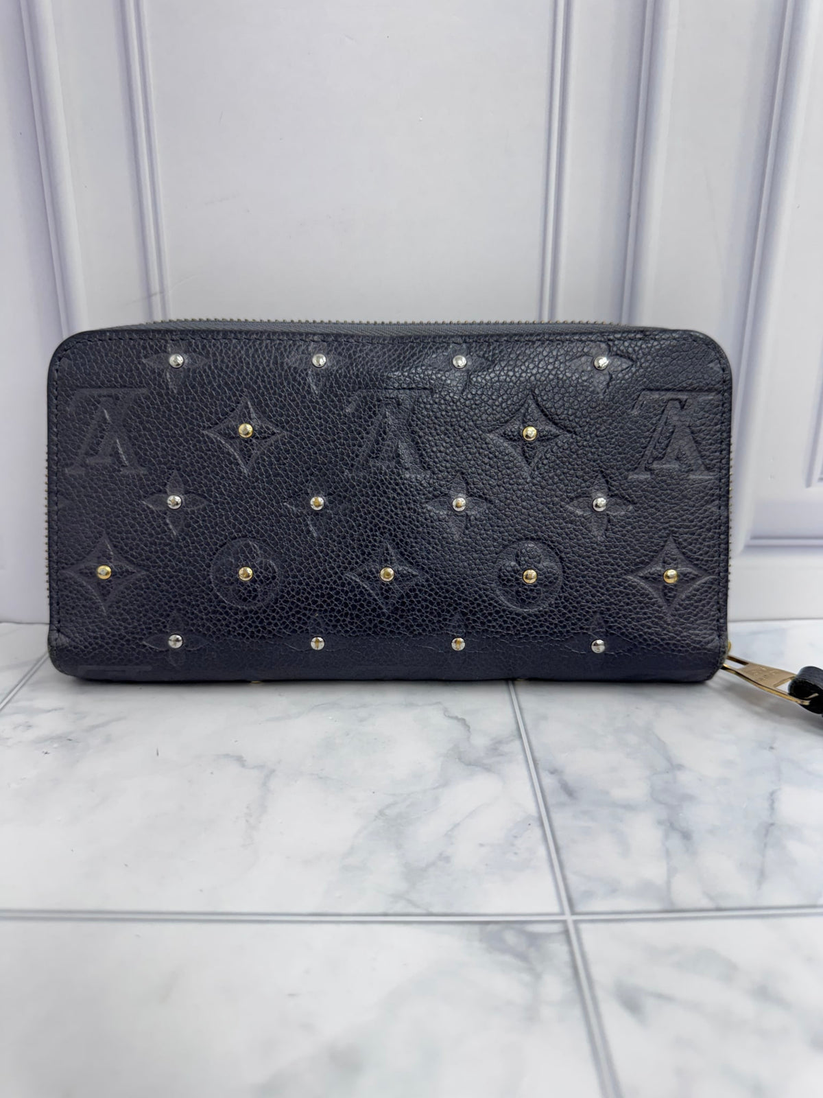 Louis Vuitton Grey Studded Monogram Empreinte Zippy Wallet