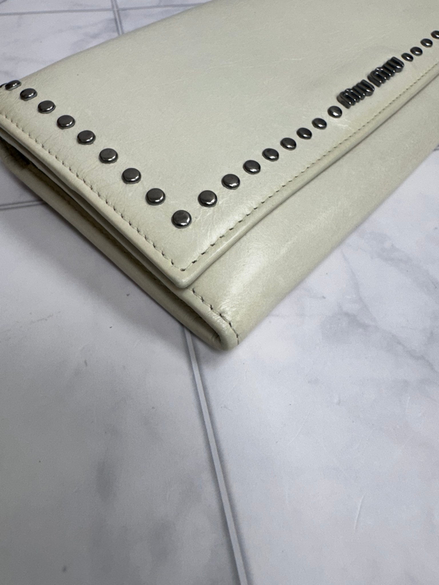 Miu Miu Off White Leather Studded Long Wallet