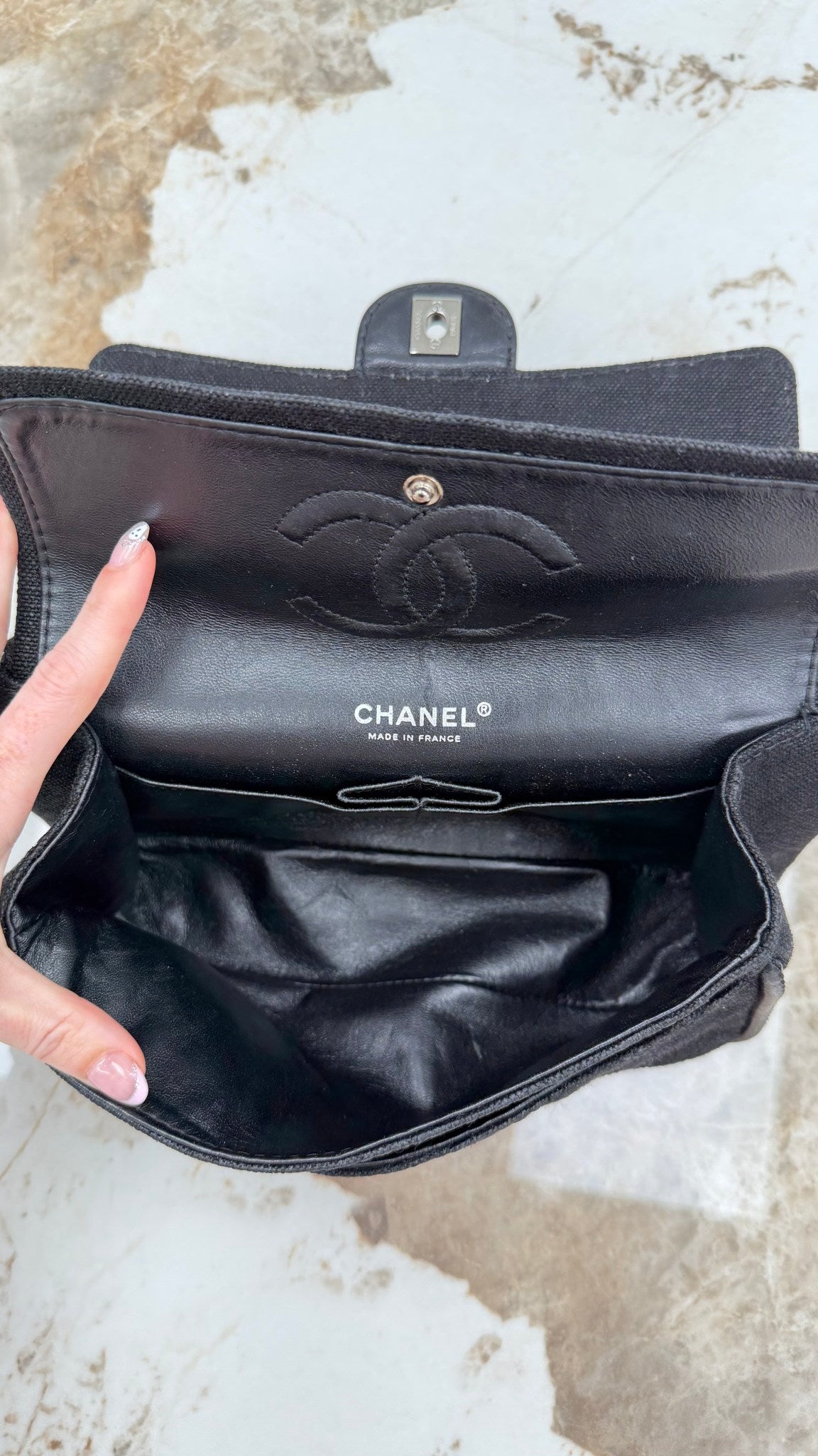 Chanel Black Quilted Canvas Medium Double Flap