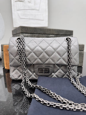 Chanel Metallic Silver Quilted Leather Reissue 2.55 Mini Flap Chain Bag