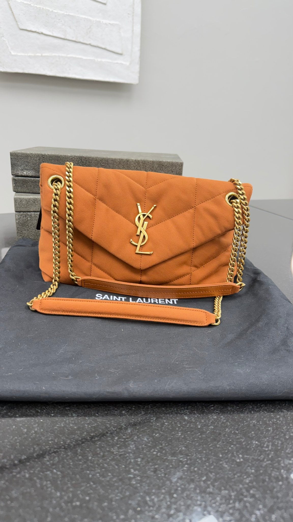 LIKE NEW- Saint Laurent YSL Camel Quilted Canvas Small LouLou Puffer