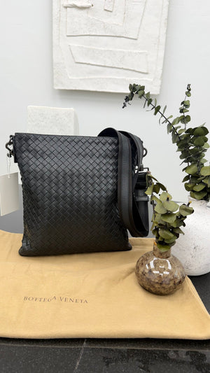 Bottega Veneta Black Intrecciato Nappa Leather Messenger Bag