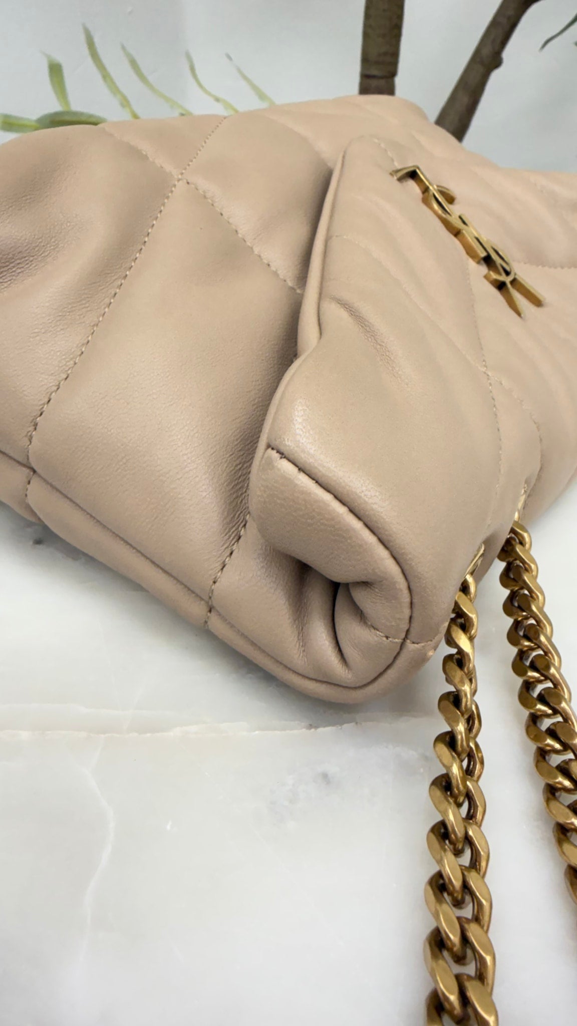 Saint Laurent YSL Beige Leather Small Lou Lou Puffer Chain Bag