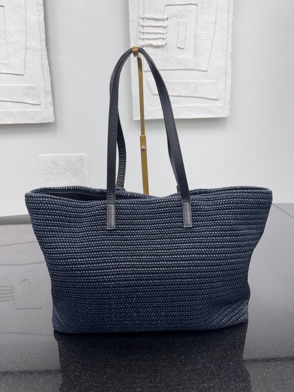 Saint Laurent YSL Black Raffia Tote Bag
