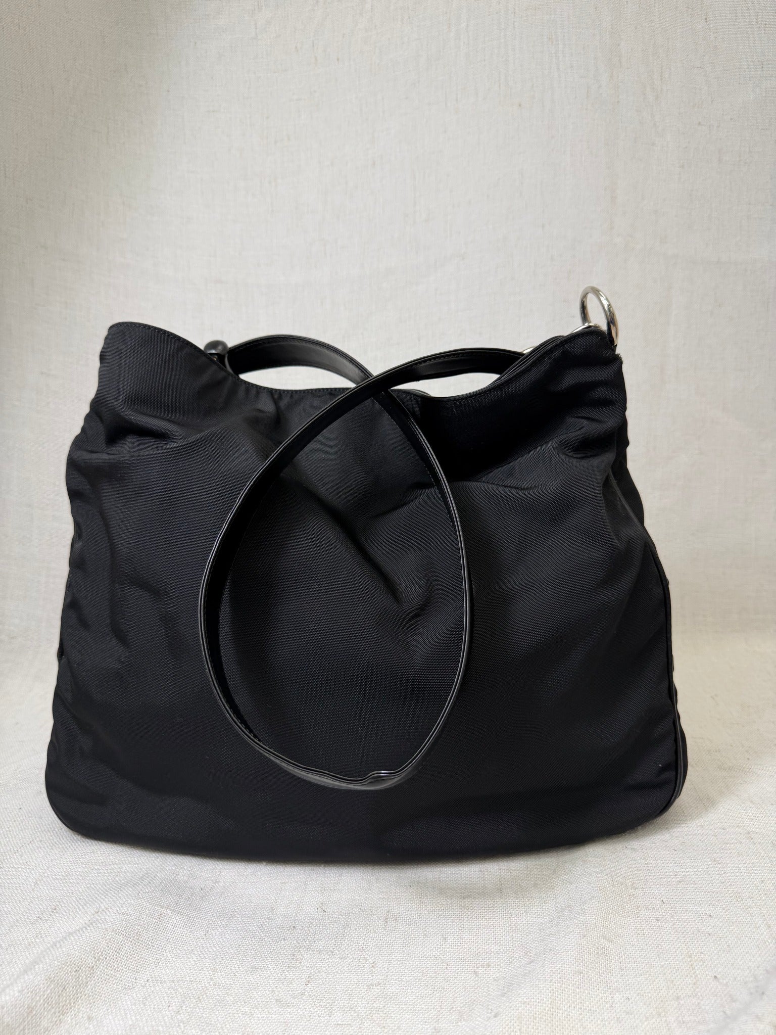 Gucci Black Nylon Bamboo Shoulder Bag