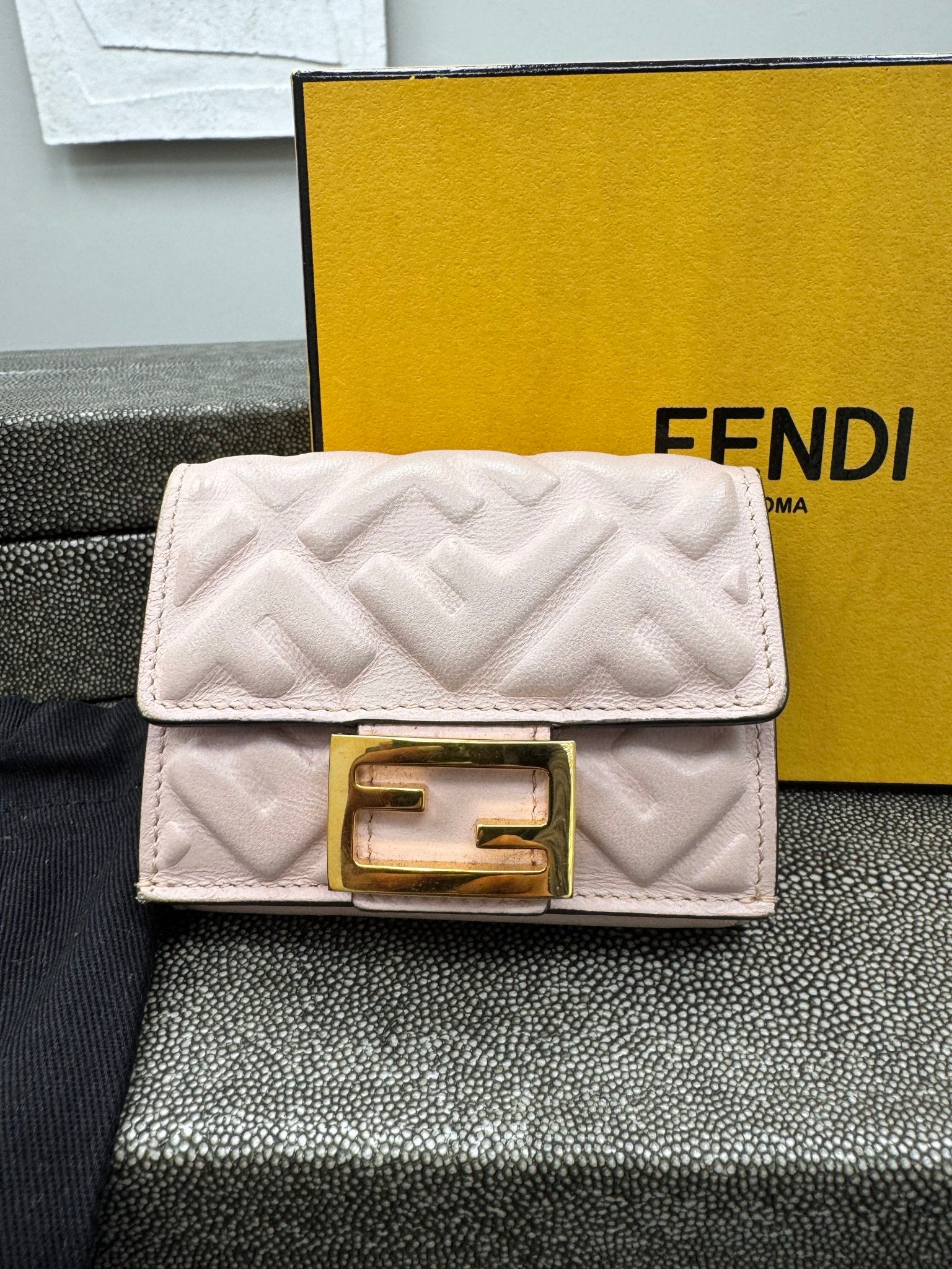 Fendi Light Pink FF Embossed Leather Baguette Compact Wallet 