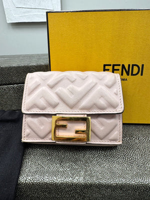 Fendi Light Pink FF Embossed Leather Baguette Compact Wallet