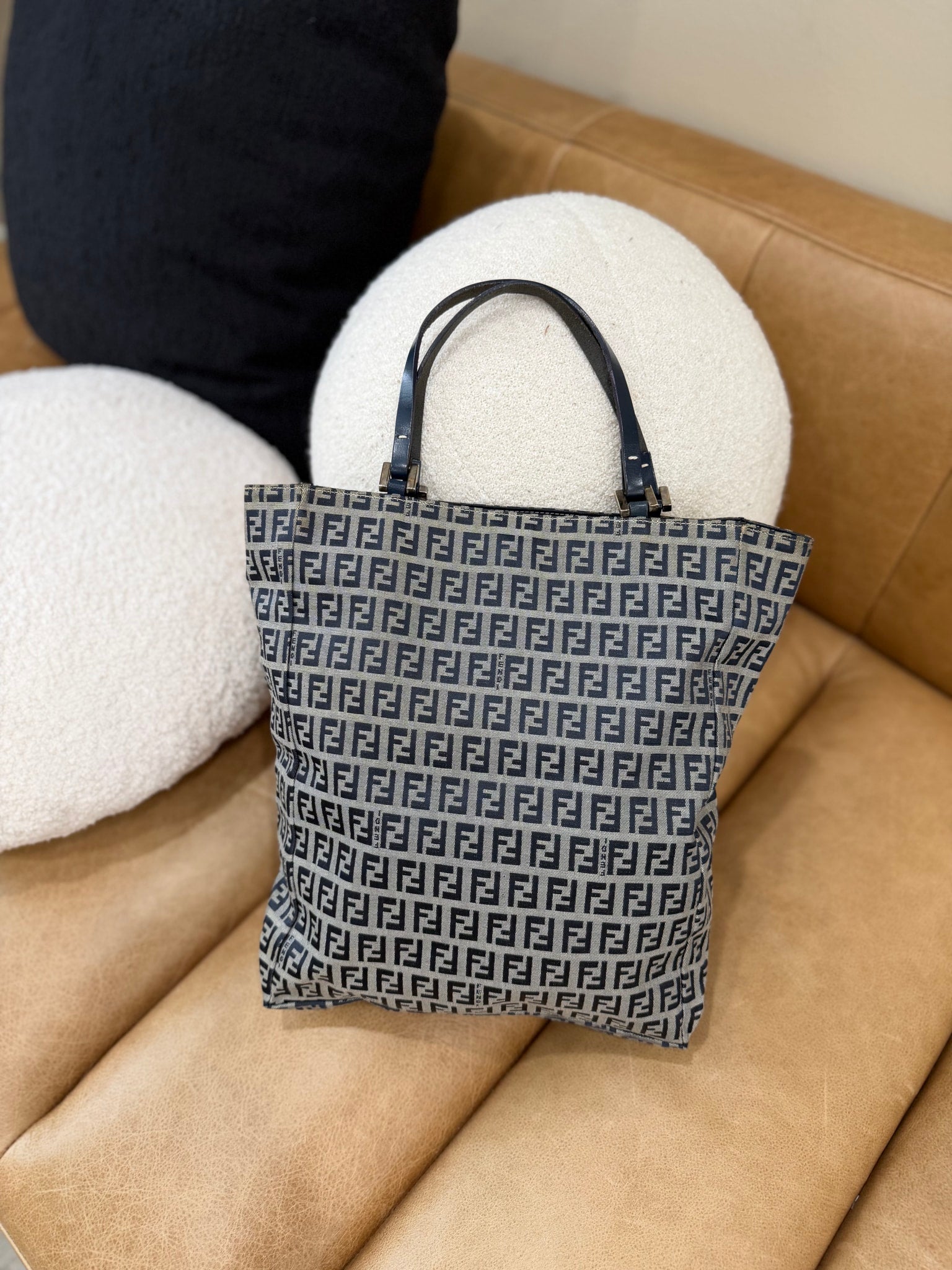 Fendi Navy Zucchino Canvas Tote