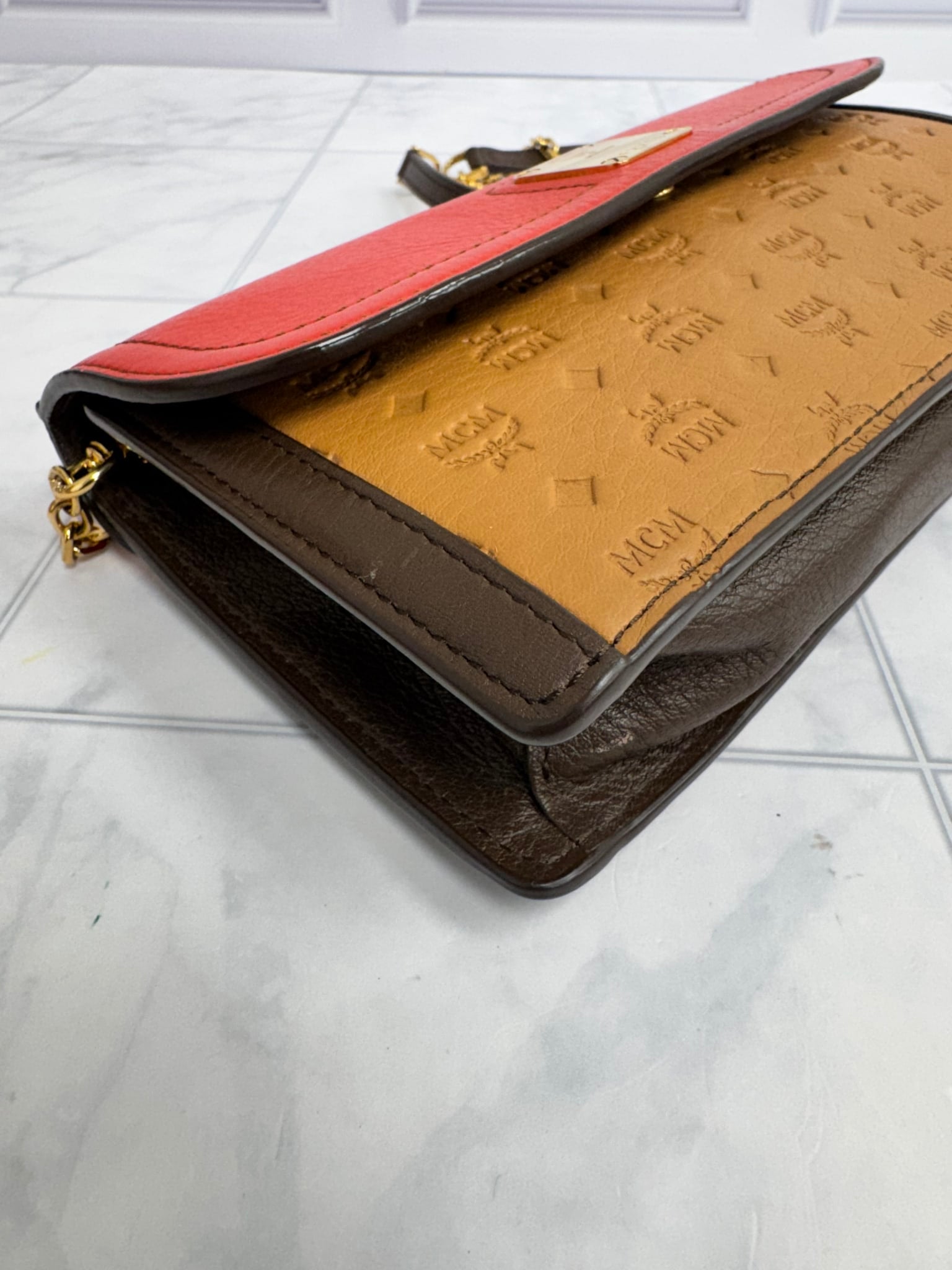 MCM Tricolor Visetos Leather Chain Crossbody Bag