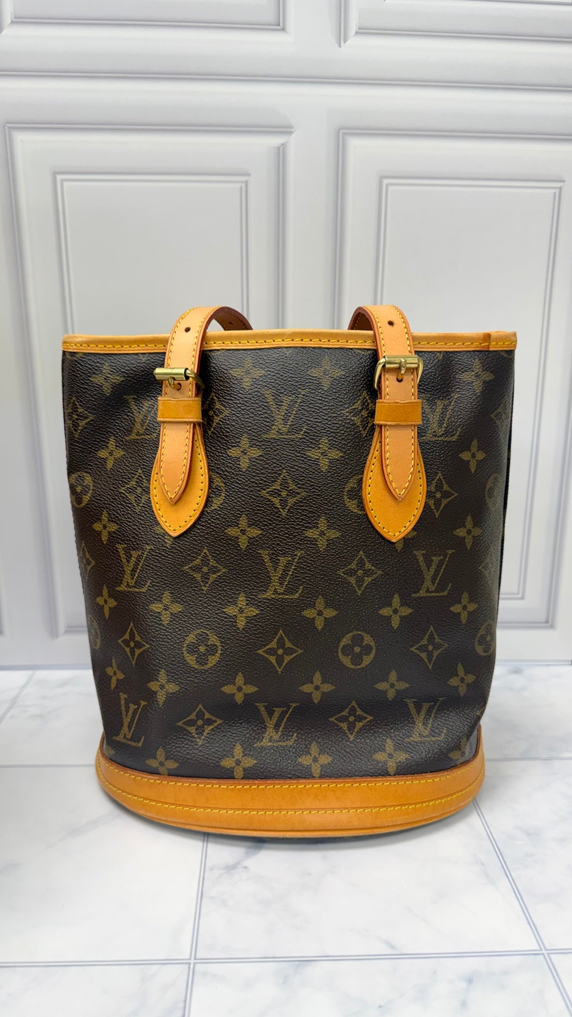 Louis Vuitton Monogram Petit Bucket PM Shoulder Bag 