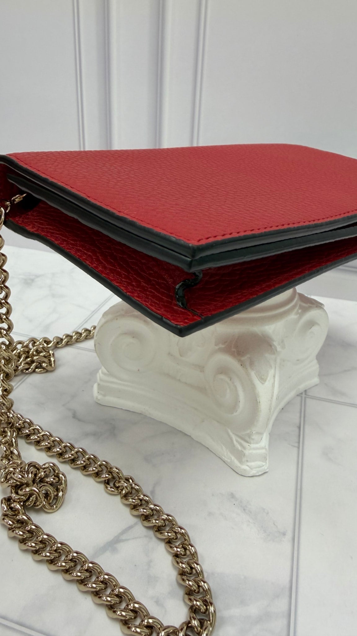 Gucci Red Leather Interlocking G Wallet on a Chain