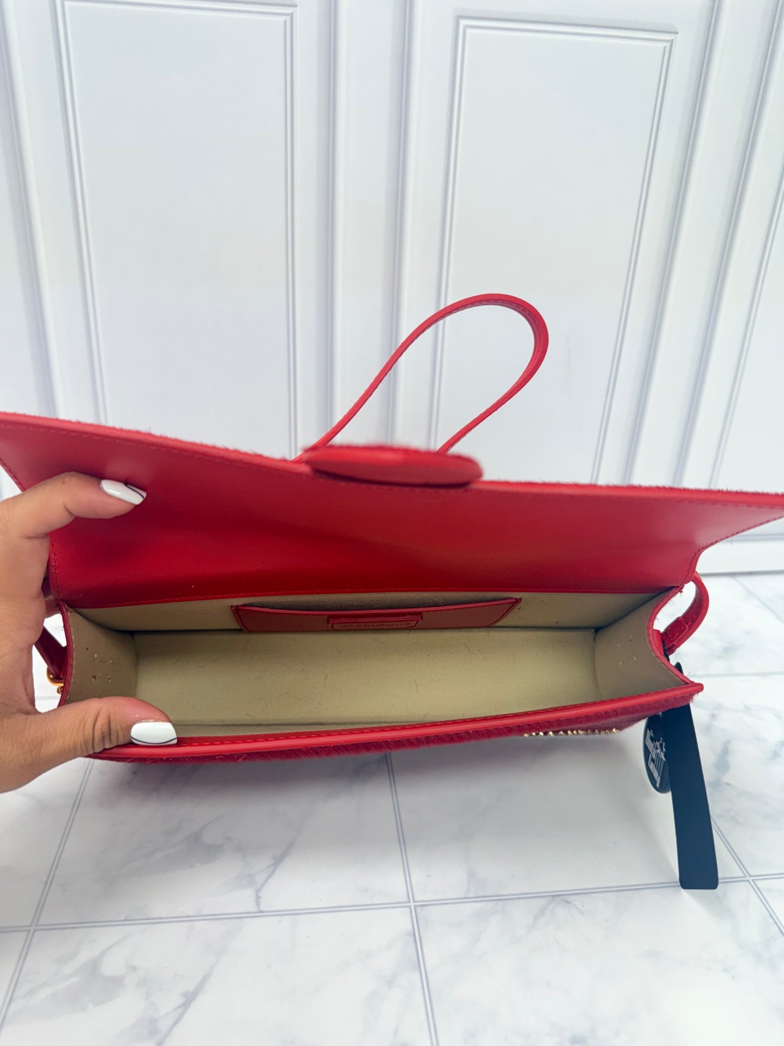 BRAND NEW - Jacquemus Red Pony Hair Le Bambino Long Shoulder Bag
