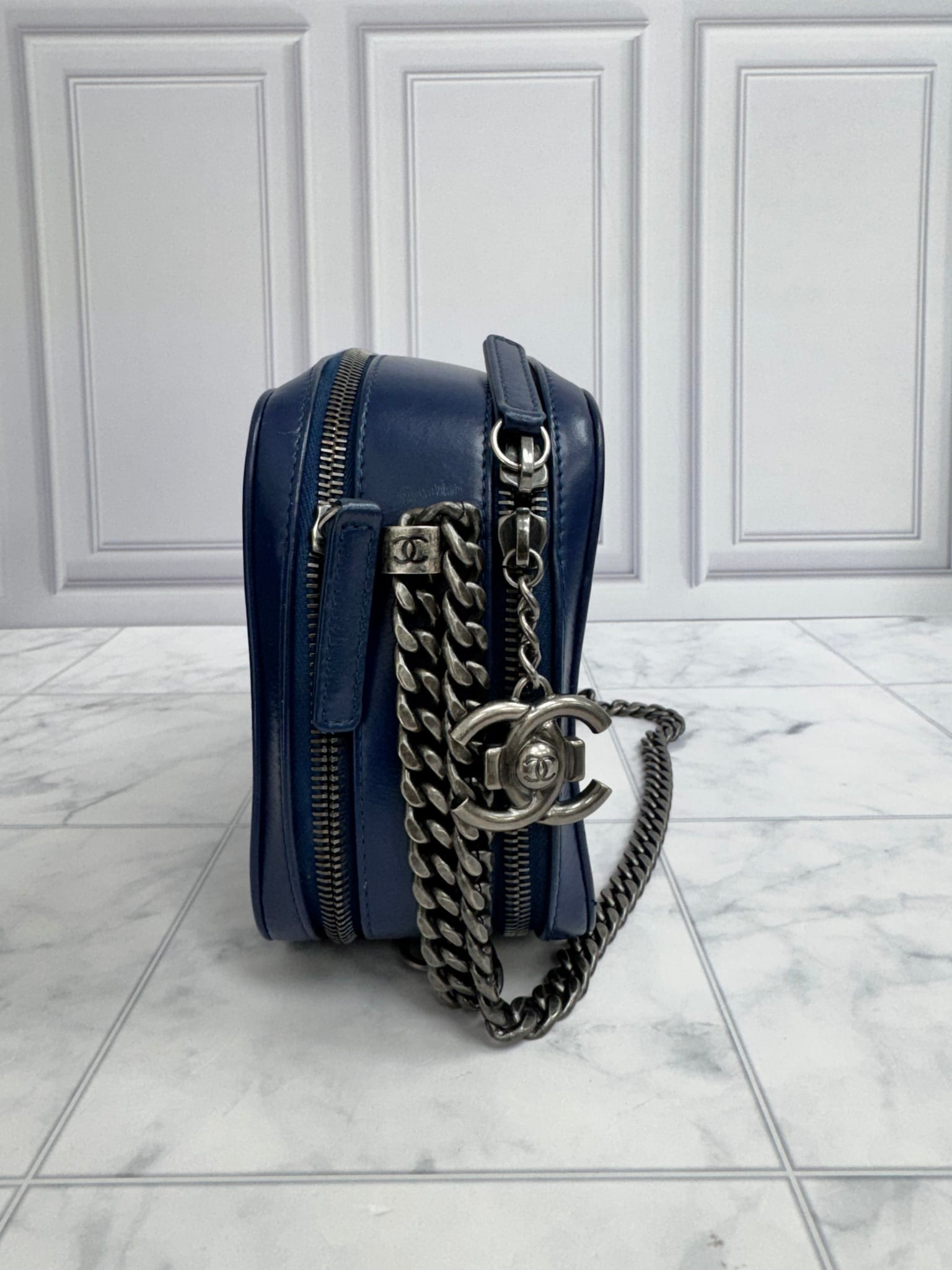 Chanel Blue Quilted Leather Coco Boy Camera Bag