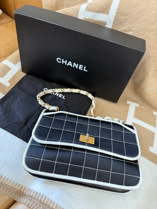 Chanel Black Silk 2.55 Choco Bar Shoulder Bag