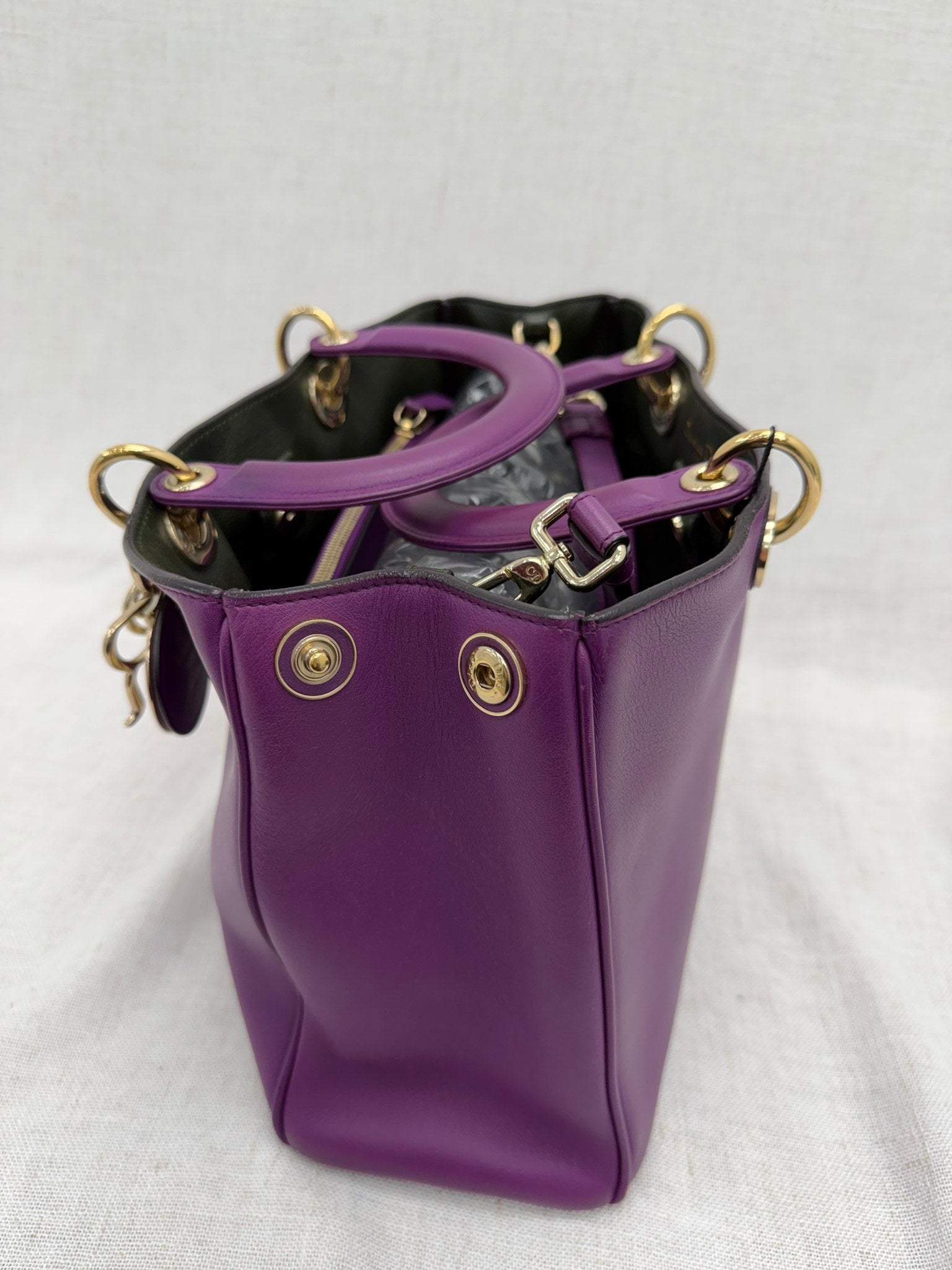 Christian Dior Purple & Green Smooth Calfskin Leather Medium Diorissimo Tote Bag