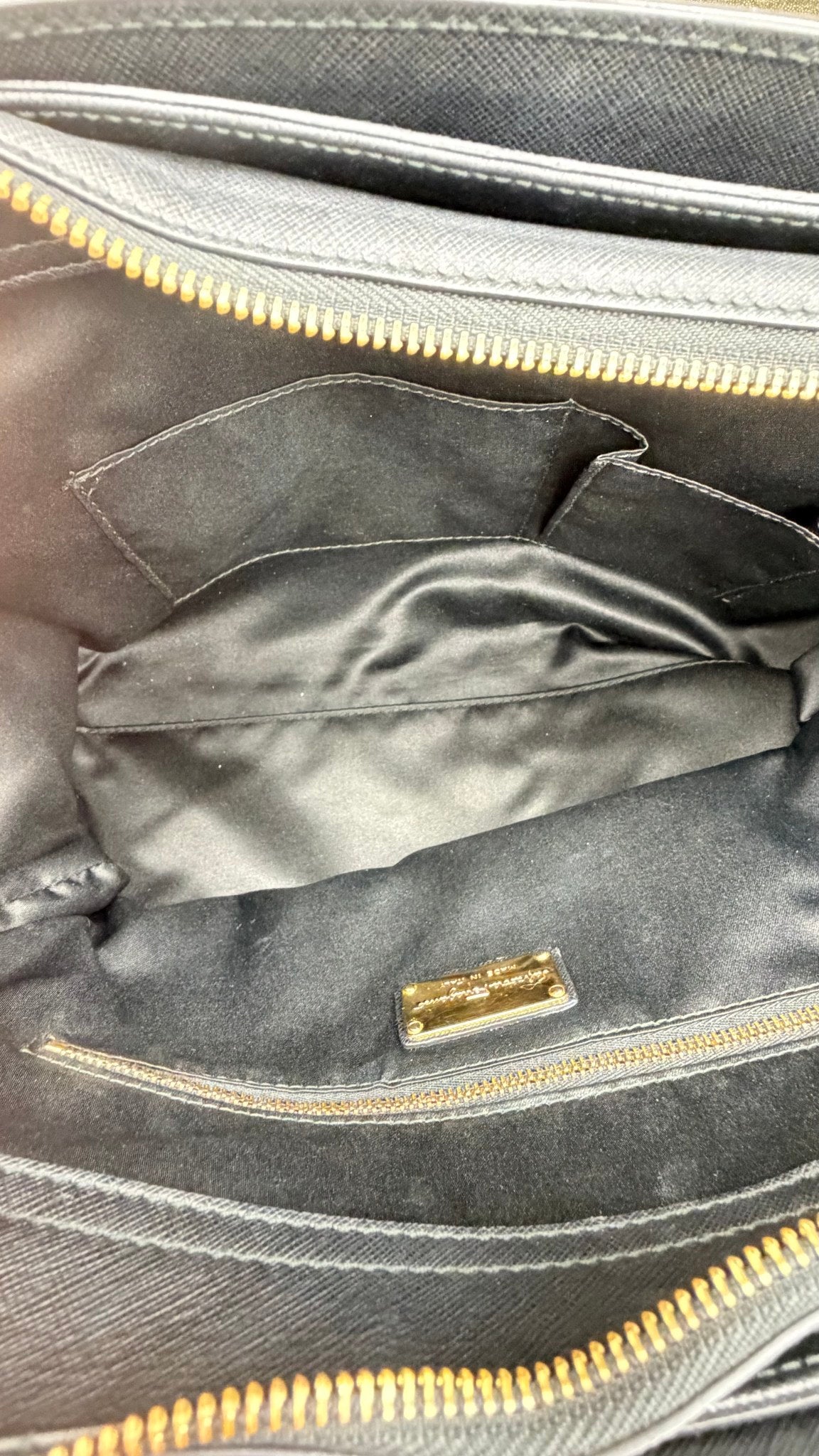 Salvatore Ferragamo Black Leather Braided Batik Tote Bag