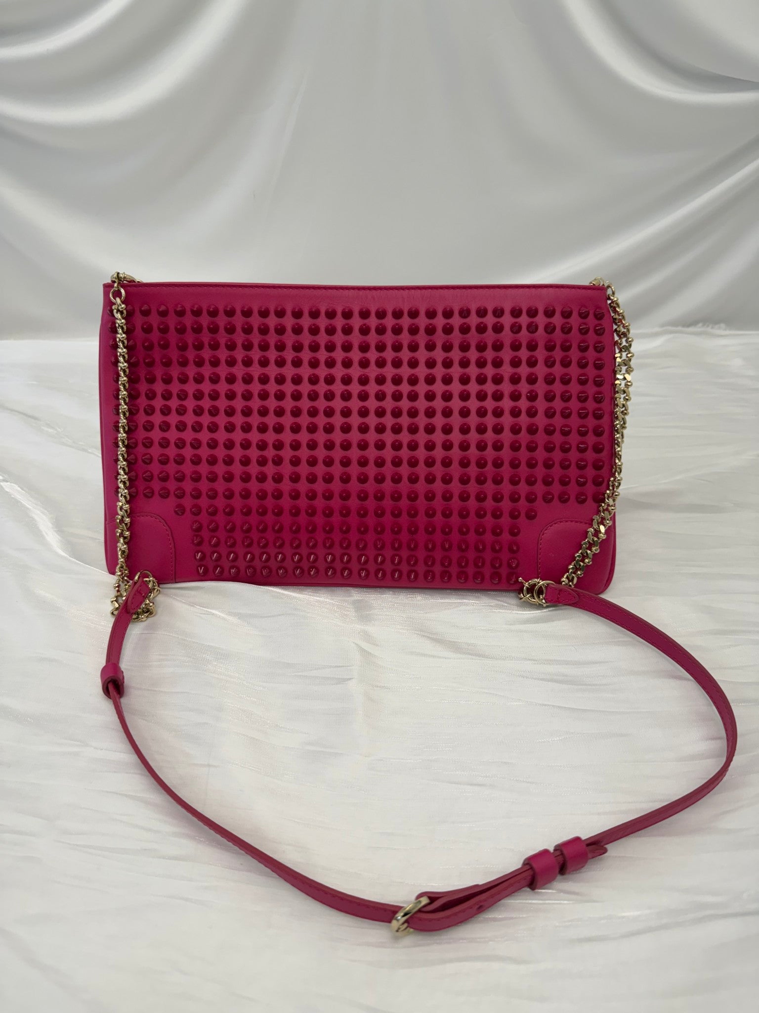 Christian Louboutin  Pink Leather Spiked Loubiposh Clutch on a Chain