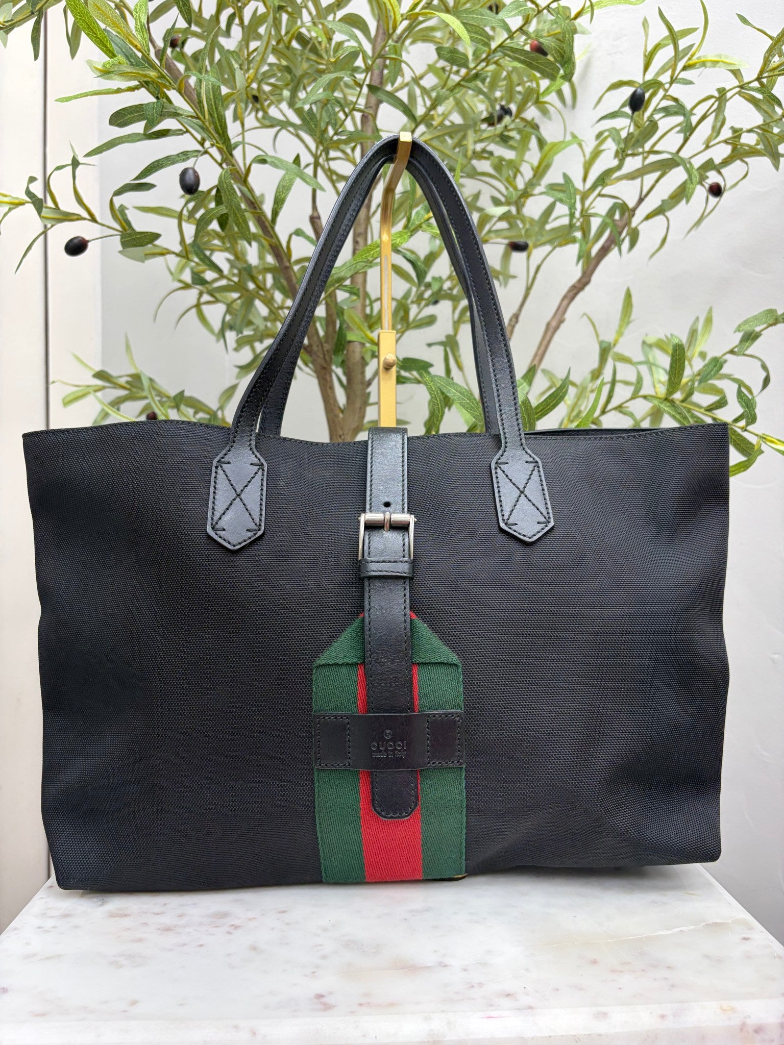 Gucci Black Techno Canvas Web Tote Bag
