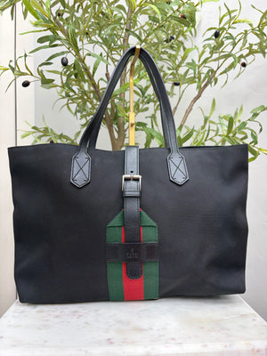 Gucci Black Techno Canvas Web Tote Bag