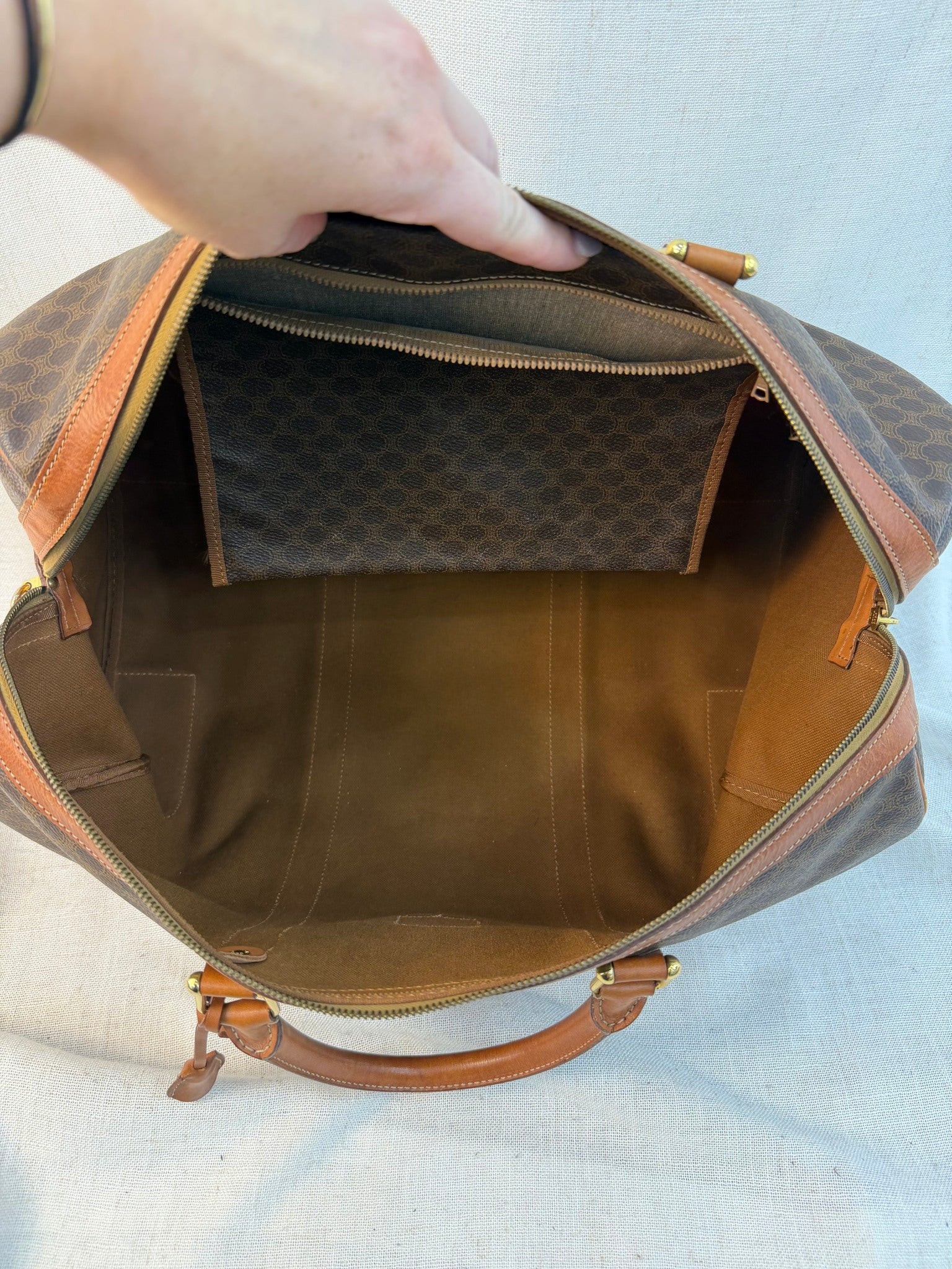 Celine Brown Coated Canvas Macadam Weekend Bag