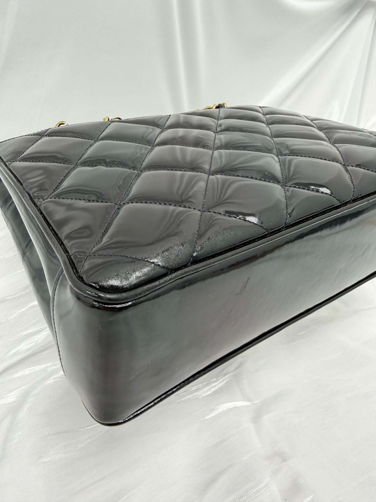Chanel Black Patent Leather 24K XL Turnlock Chain Tote