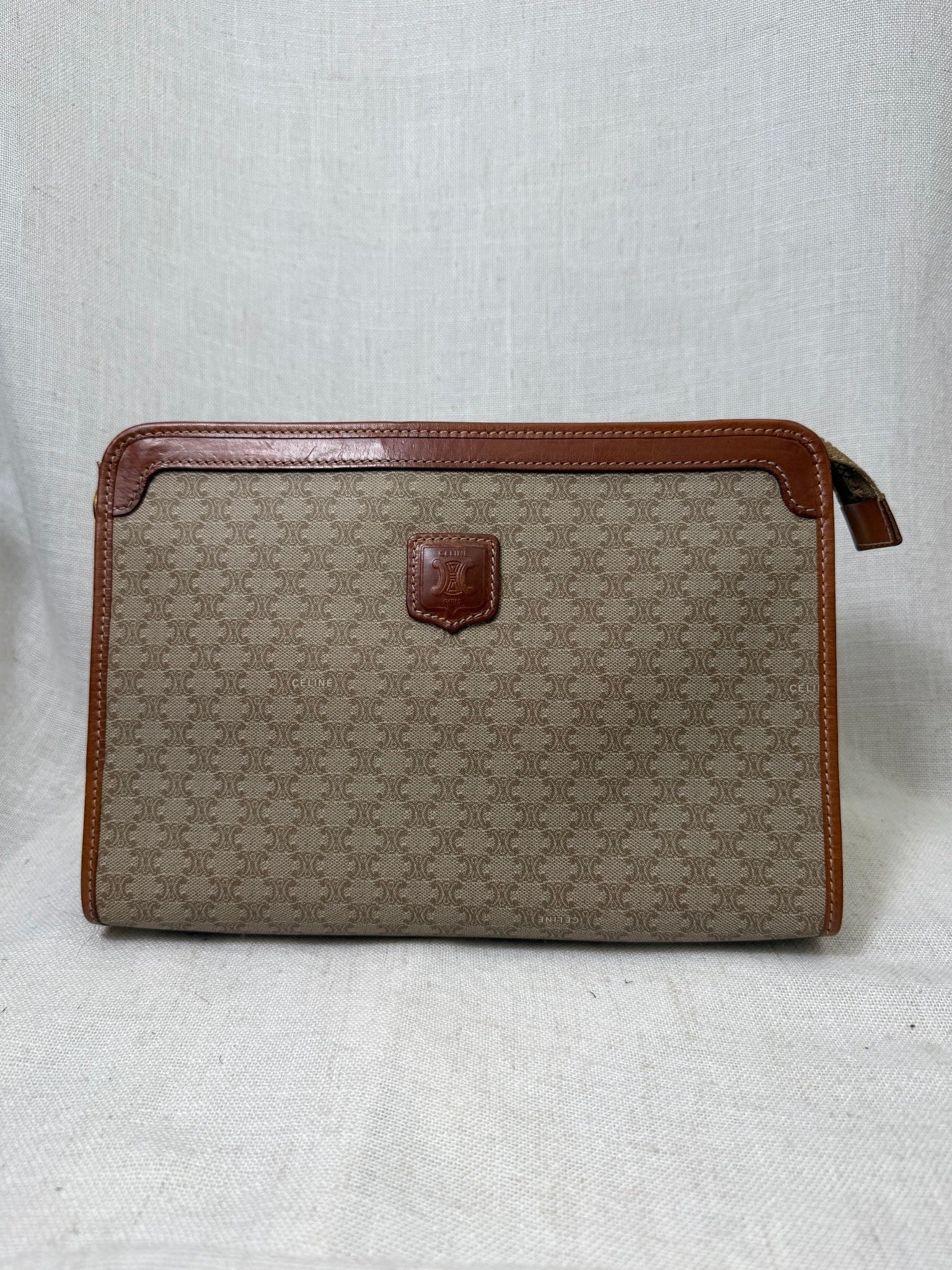 Celine Beige Coated Canvas Macadam Clutch Travel Bag