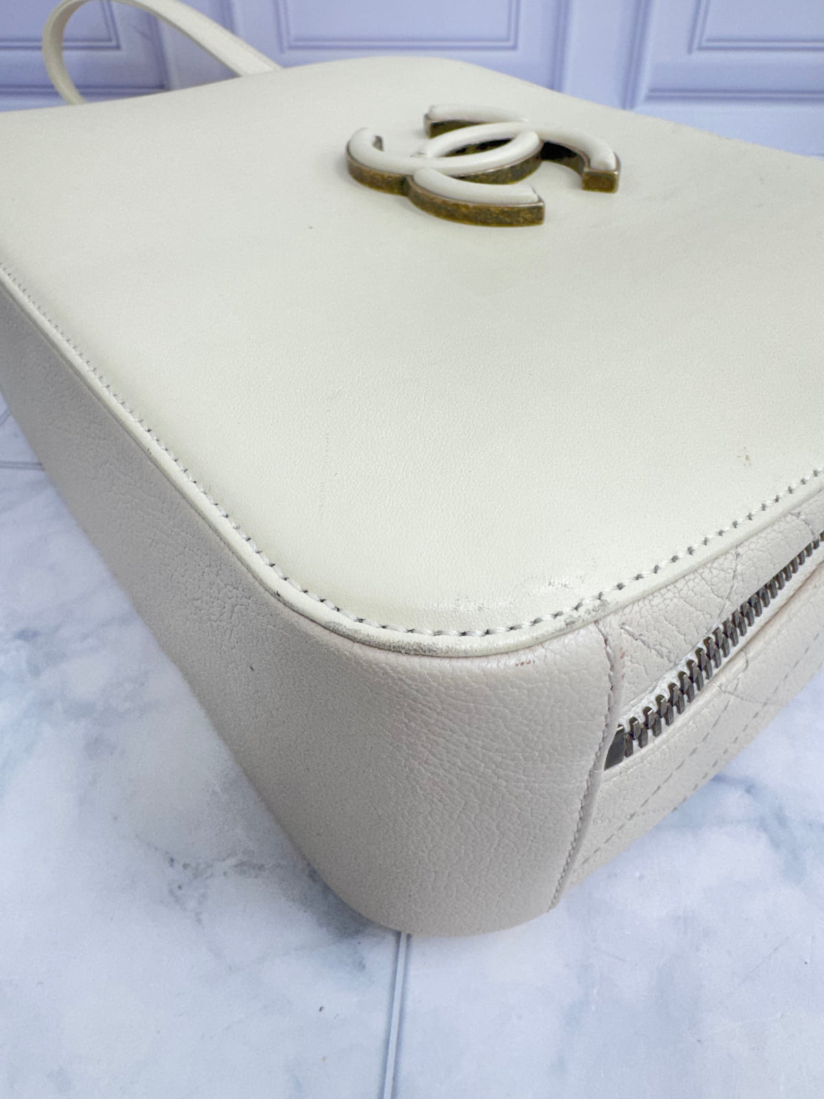 Chanel Ivory Calfskin Coco Curve Vanity Medium Case Bag 