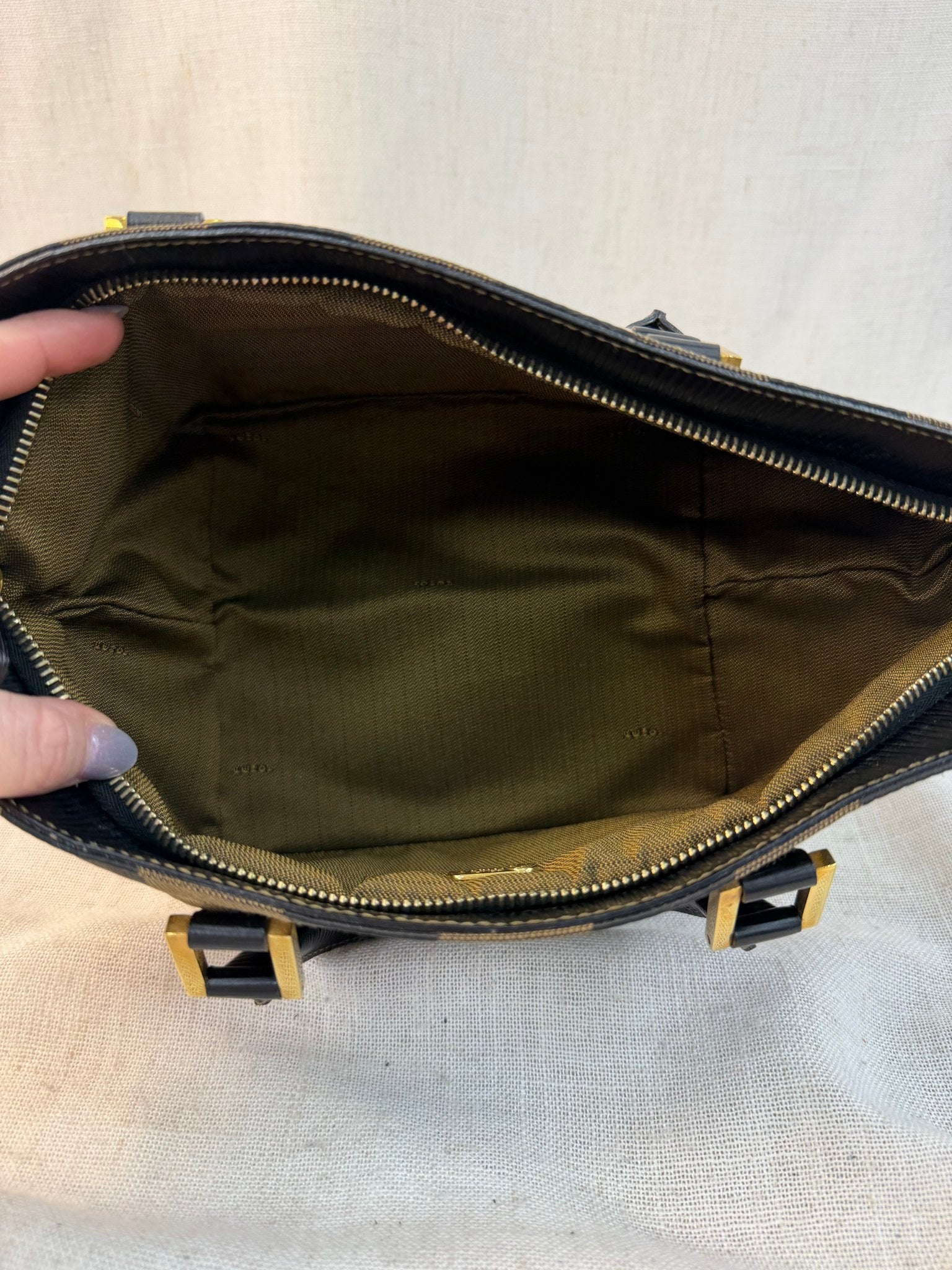 Fendi Brown And Black Canvas Pequin Mini Handbag