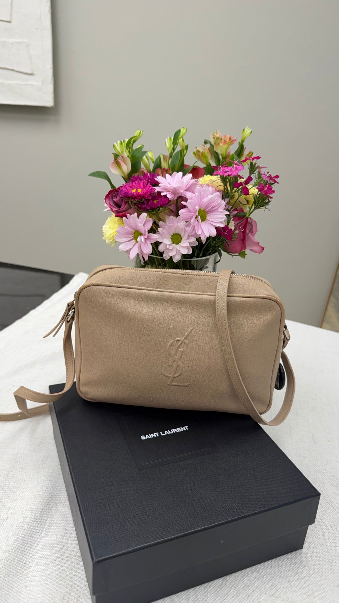  Saint Laurent YSL Beige Leather Lou Camera Bag 