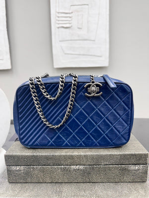Chanel Blue Quilted Leather Coco Boy Camera Bag