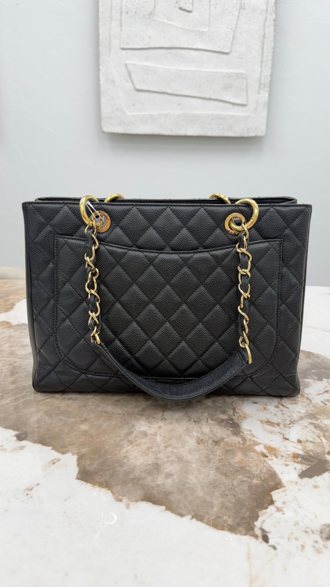 Chanel Black Quilted Caviar Leather Grand Shopping Tote (GST)